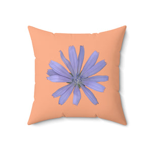 Throw Pillow | Chicory Flower Blue | Peach | 18x18 Bloomcore Cottagecore Gardencore Fairycore