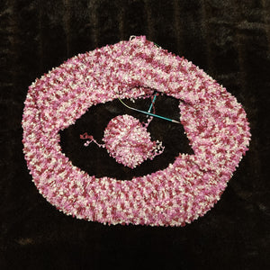 "Good & Pink" Hand-Knit Traditional Scarf: Pink White Magenta Bouclé Bulky Soft and Cozy