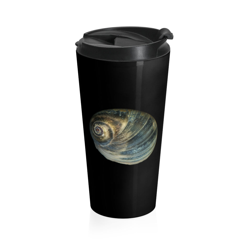 Moon Snail Shell Blue | Stainless Steel Travel Mug | 15oz | Black