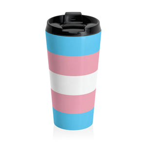 Transgender Pride Flag | Stainless Steel Travel Mug | 15oz | Blue Pink White
