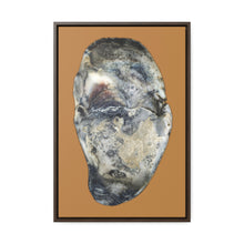 Load image into Gallery viewer, Oyster Shell Blue Right Interior | Framed Canvas | Camel Brown Background
