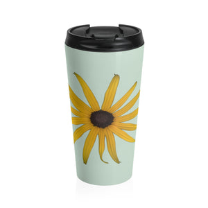 Black-eyed Susan Rudbeckia Flower Yellow | Stainless Steel Travel Mug | 15oz | Sage