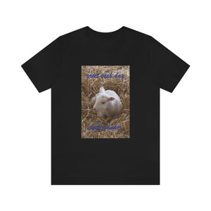 greet each day with wonder | Inspirational Motivational Quote Unisex Ringspun Short Sleeve T-shirt | Spring Lamb Straw