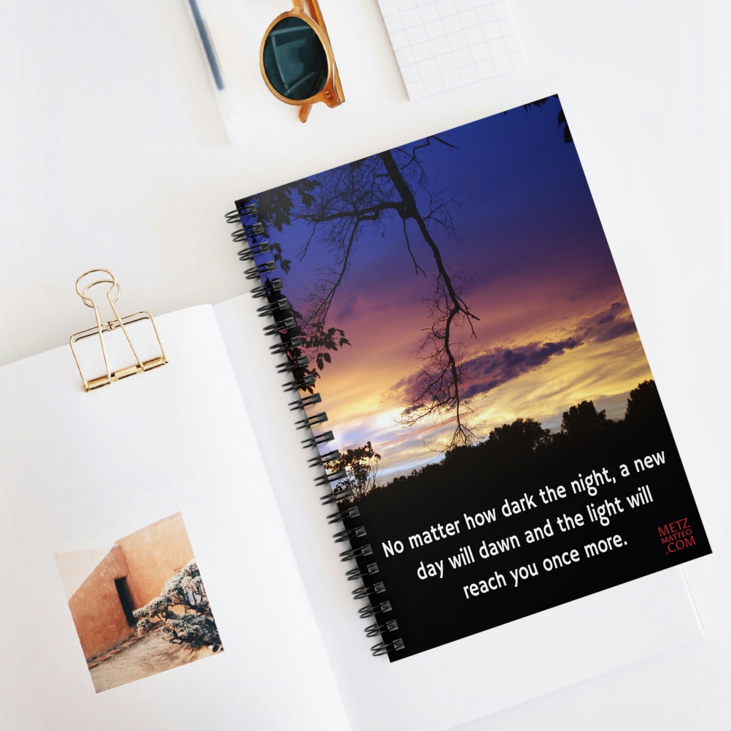 No matter how dark the night, a new day will dawn... | Inspirational Motivational Quote Spiral Notebook | Ruled Line | Sky Sunset Sunrise