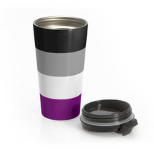 Load image into Gallery viewer, Asexual Pride Flag | Stainless Steel Travel Mug | 15oz | Black Grey White Purple
