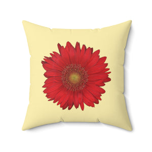 Throw Pillow | Gerbera Daisy Flower Red | Sunshine Yellow | 20x20 Bloomcore Cottagecore Gardencore Fairycore