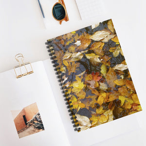 Floating Autumn Fall Leaves | Spiral Notebook | Ruled Line | Red Yellow