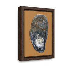 Load image into Gallery viewer, Oyster Shell Blue Right Exterior | Framed Canvas | Camel Brown Background
