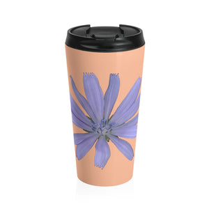 Chicory Flower Blue | Stainless Steel Travel Mug | 15oz | Peach