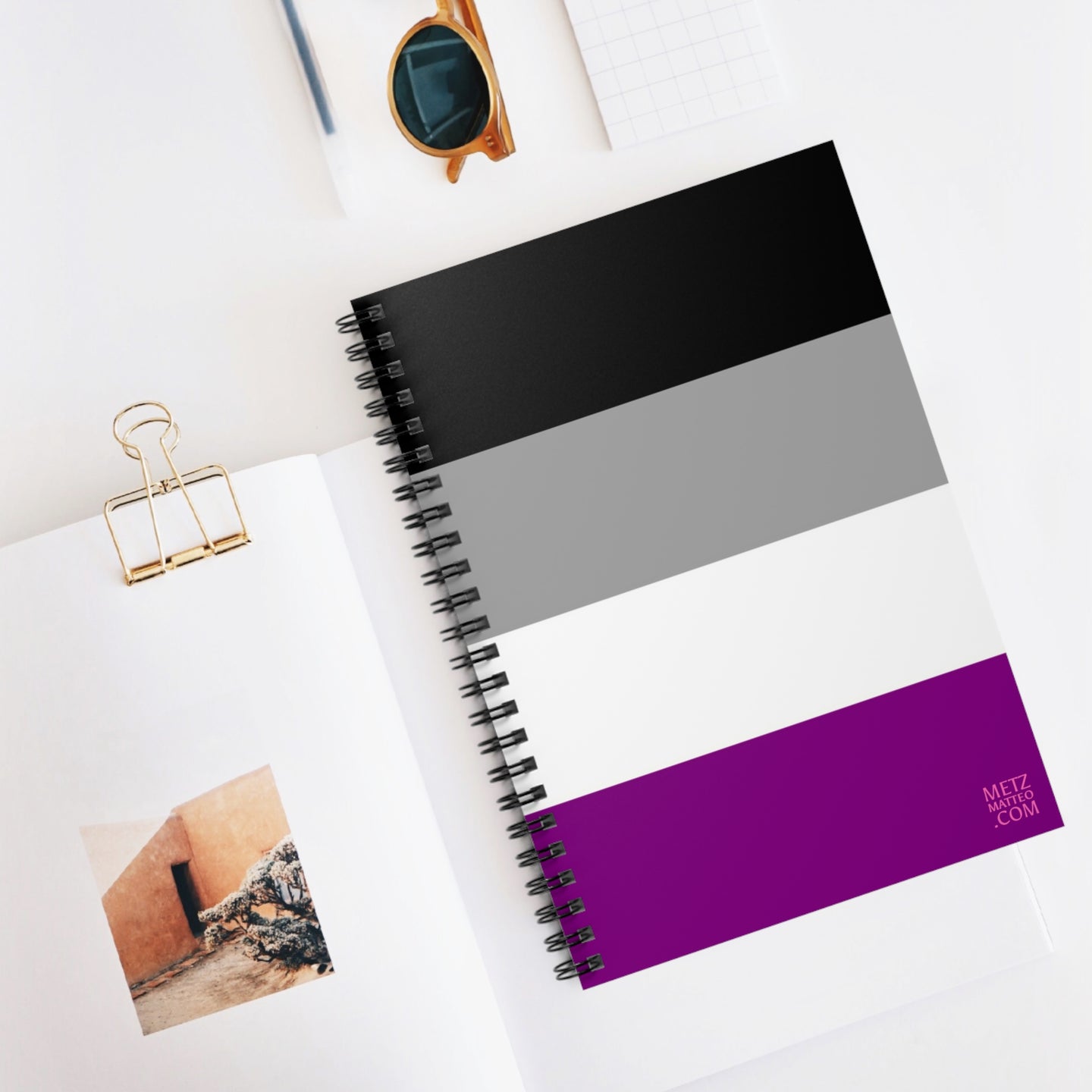 Asexual Pride Flag | Spiral Notebook | Ruled Line | Black Grey White Purple