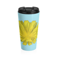 Load image into Gallery viewer, Hawkweed Flower Yellow | Stainless Steel Travel Mug | 15oz | Sky Blue
