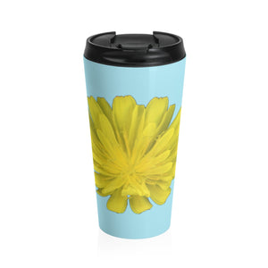 Hawkweed Flower Yellow | Stainless Steel Travel Mug | 15oz | Sky Blue