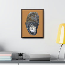 Load image into Gallery viewer, Oyster Shell Blue Right Exterior | Framed Canvas | Camel Brown Background
