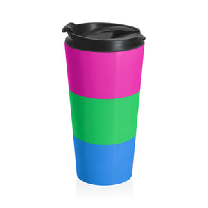 Polysexual Pride Flag | Stainless Steel Travel Mug | 15oz | Pink Green Blue