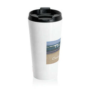 The Beach is Calling to You | Inspirational Motivational Quote Stainless Steel Travel Mug | 15oz | White | Summer Seagull Sand Ocean