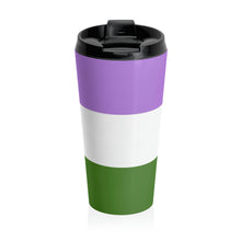 Load image into Gallery viewer, Genderqueer Pride Flag | Stainless Steel Travel Mug | 15oz | Lavender White Green

