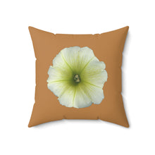 Load image into Gallery viewer, Throw Pillow | Petunia Flower Yellow-Green | Camel Brown | 18x18 Bloomcore Cottagecore Gardencore Fairycore
