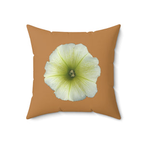 Throw Pillow | Petunia Flower Yellow-Green | Camel Brown | 18x18 Bloomcore Cottagecore Gardencore Fairycore