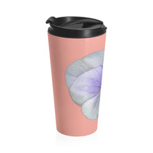 Load image into Gallery viewer, Pansy Viola Flower Lavender | Stainless Steel Travel Mug | 15oz | Flamingo Pink
