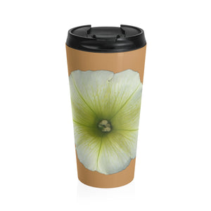 Petunia Flower Yellow-Green | Stainless Steel Travel Mug | 15oz | Camel Brown