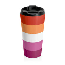 Load image into Gallery viewer, Lesbian Pride Flag 5 Stripes | Stainless Steel Travel Mug | 15oz | Orange White Pink
