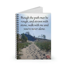 Load image into Gallery viewer, Though the path may be rough... | Inspirational Motivational Quote Spiral Notebook | Ruled Line | Summer Beach Sand Dune Sky Blue
