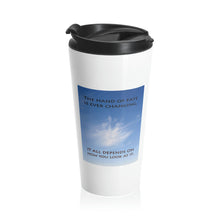 Load image into Gallery viewer, The hand of fate is ever changing... | Inspirational Motivational Quote Stainless Steel Travel Mug | 15oz | White | Cloud Sky
