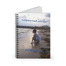 Load image into Gallery viewer, Let peace wash over you and fill your soul | Inspirational Motivational Quote Spiral Notebook | Ruled Line | Summer Sand Ocean Sky Blue
