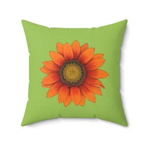Gazania Flower Orange | Square Throw Pillow | Pistachio Green