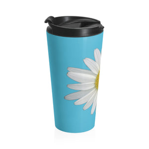 Shasta Daisy Flower White | Stainless Steel Travel Mug | 15oz | Pool Blue