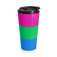 Load image into Gallery viewer, Polysexual Pride Flag | Stainless Steel Travel Mug | 15oz | Pink Green Blue
