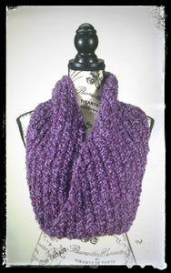 "Amethyst Dream" Hand-Knit Twisted Infinity Cowl Scarf: Purple Super Bulky Warm Soft