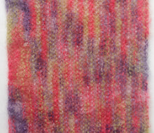 Load image into Gallery viewer, &quot;Aurora&quot; Hand-Knit Twisted Infinity Scarf was created with Jo Sharp Rare Comfort Infusion Kid Mohair blend yarn in Zinger colorway, detail.

