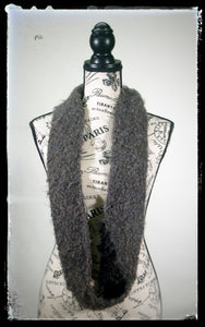 Scarf Hand-Knit Cowl Twisted Infinity | "Cloudy Sky" | Alpaca Gray Brown