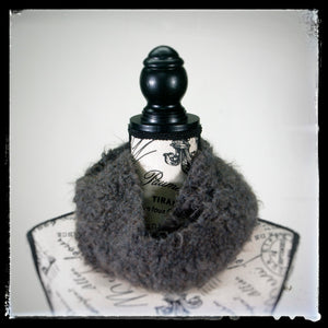 "Cloudy Sky" Hand-Knit Twisted Infinity Cowl Scarf: Alpaca Gray Brown Bulky Warm Soft