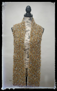 "Desert" Hand-Knit Traditional Scarf: Bronze, Gold, Slate Gray Bouclé Bulky Soft and Cozy