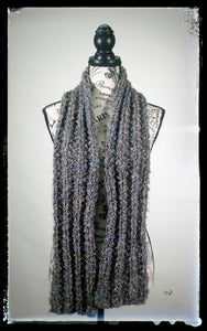 "Earth & Sky" Hand-Knit Traditional Scarf: Chocolate Brown Sky Blue Sand Super Bulky Warm Soft