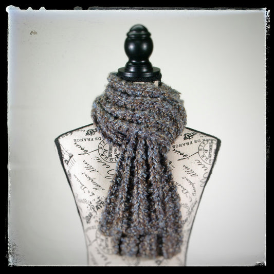 Scarf Hand-Knit Traditional | "Earth & Sky" | Chocolate Brown Sky Blue Tan