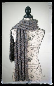 "Earth & Sky" Hand-Knit Traditional Scarf: Chocolate Brown Sky Blue Sand Super Bulky Warm Soft