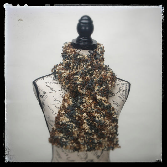 Scarf Hand-Knit Traditional | "Forest" | Green Brown Tan