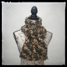 Load image into Gallery viewer, &quot;Forest&quot; Hand-Knit Traditional Scarf: Green, Brown, Tan Bouclé Bulky Soft and Cozy
