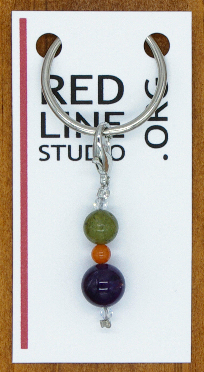 Green Unakite & Amethyst Purple Wine Glass Charm | Zipper Pull | Stitch Marker