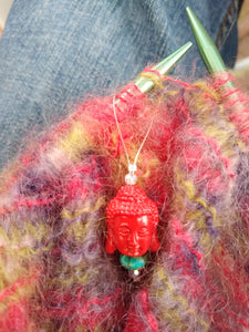 Siddhartha Gautama Buddha Head Red Wine Glass Charm | Zipper Pull | Stitch Marker
