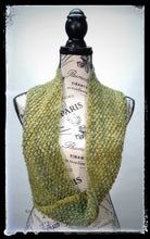 Load image into Gallery viewer, &quot;Meadow&quot; Hand Knit Twisted Infinity Scarf was created with Berroco Air blown bulky weight yarn in Geothermal colorway, worn long.
