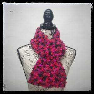 Scarf Hand-Knit Traditional | "Red Hot Pink" | Red Pink Black
