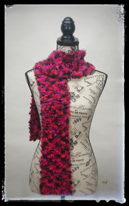 Scarf Hand-Knit Traditional | "Red Hot Pink" | Red Pink Black