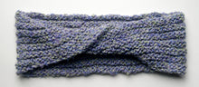 Load image into Gallery viewer, &quot;Spring&#39;s Promise&quot; Hand Knit Twisted Infinity Scarf was created with Loops &amp; Threads Country Loom soft and cozy Super Bulky acrylic yarn in Lavender Blues colorway, flat.
