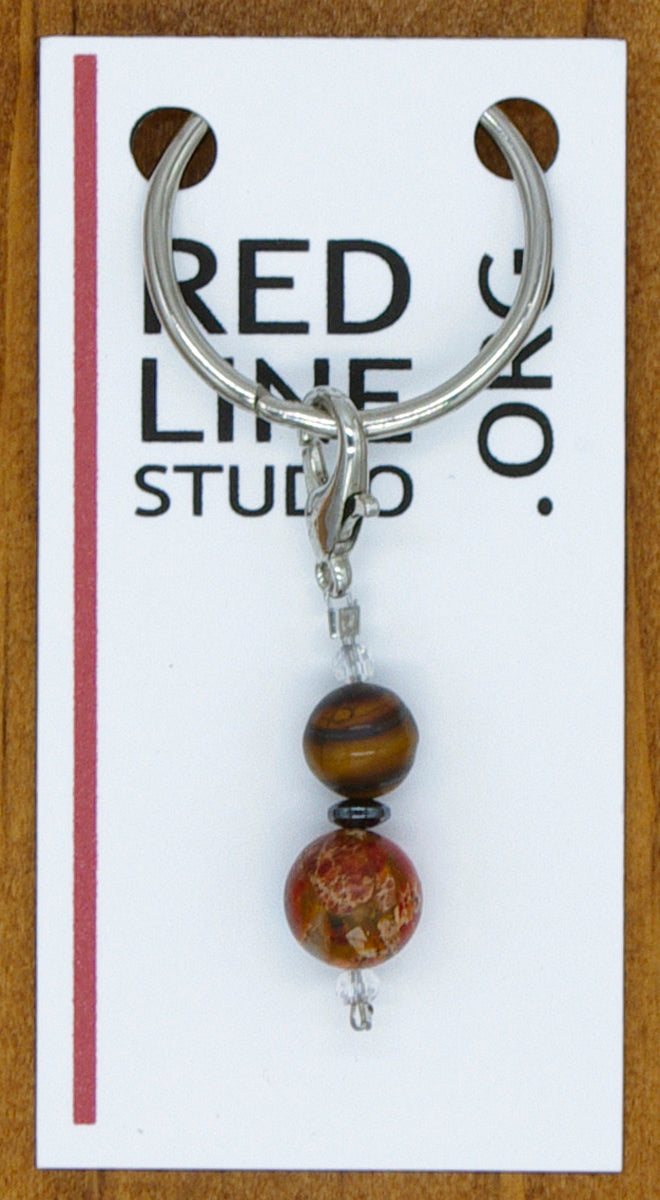 Tiger Eye & Orange Imperial Jasper Semi-Precious Stone Wine Glass Charm | Zipper Pull | Stitch Marker