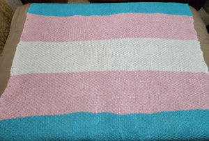 "Transgender Pride" Hand-Knit Blanket: Light Blue, Pink, White Soft and Cozy