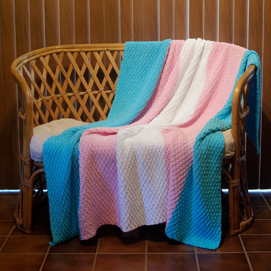 Blanket Hand-Knit | "Transgender Pride" | Light Blue Pink White